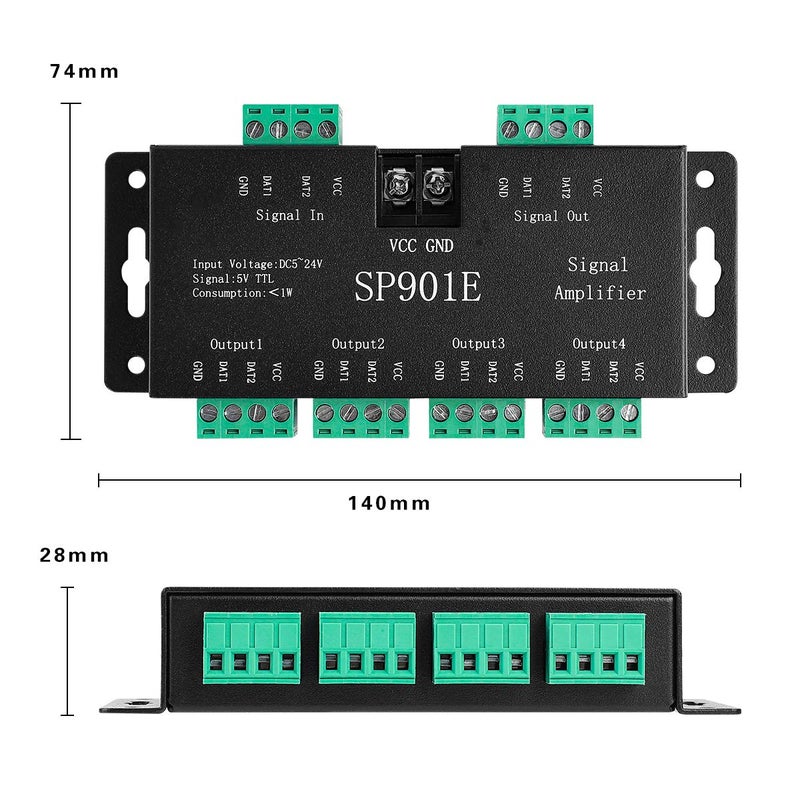 SUPERNIGHT LED Pixel Strip Amplifier Signal Data SPI Repeater for WS2801 WS2811 WS2812B WS2813 WS2815 SK6812 SK9822 Addressable RGB Light Strip Dream Color Programmable Rope Lighting 5v-24v SP901E - Image 2